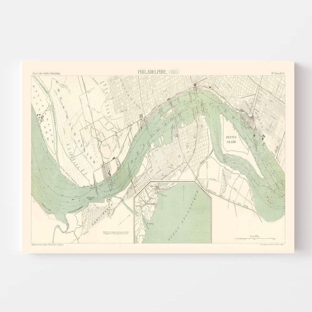 Vintage Map of Philadelphia, Pennsylvania 1885