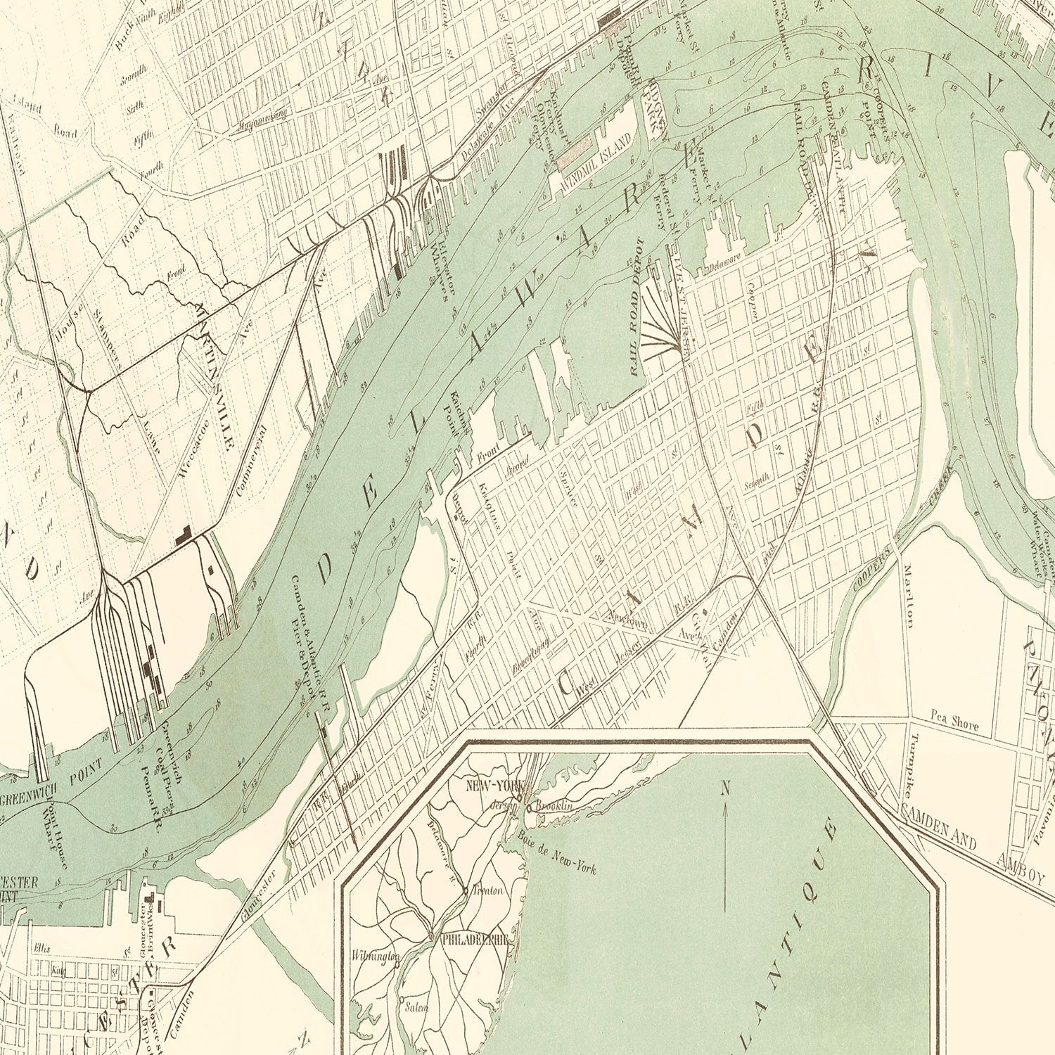Vintage Map of Philadelphia, Pennsylvania 1885