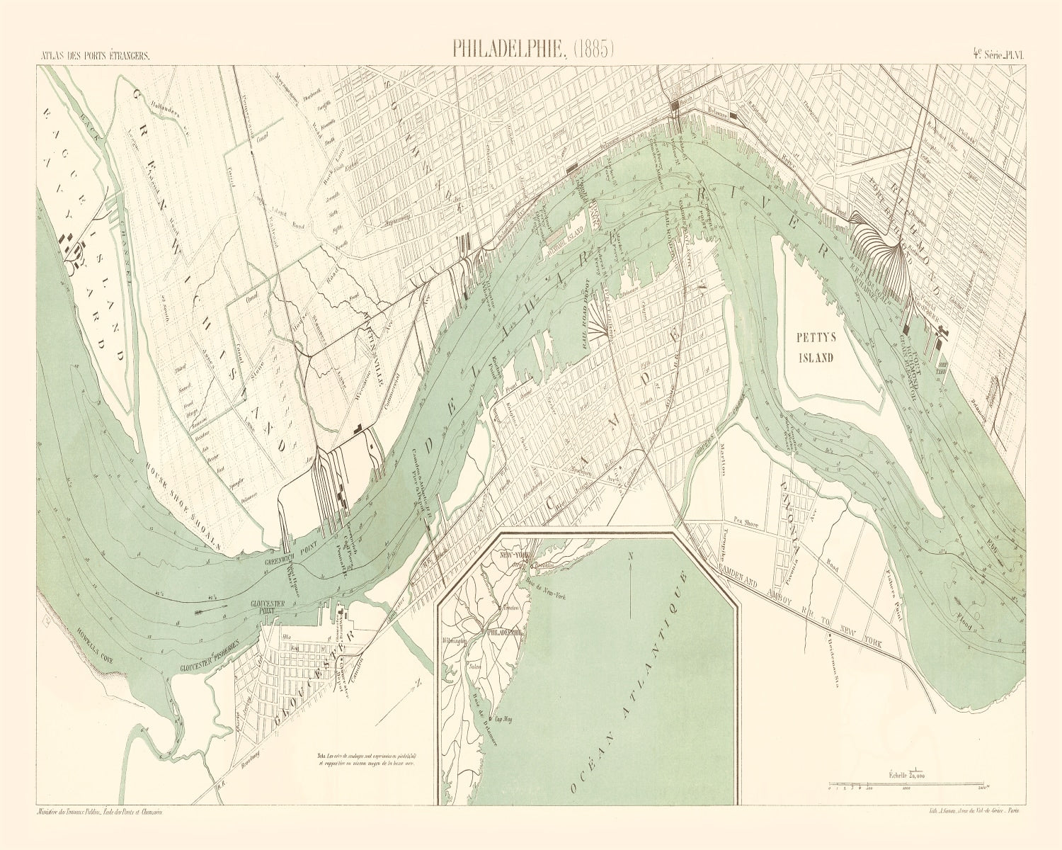 Vintage Map of Philadelphia, Pennsylvania 1885
