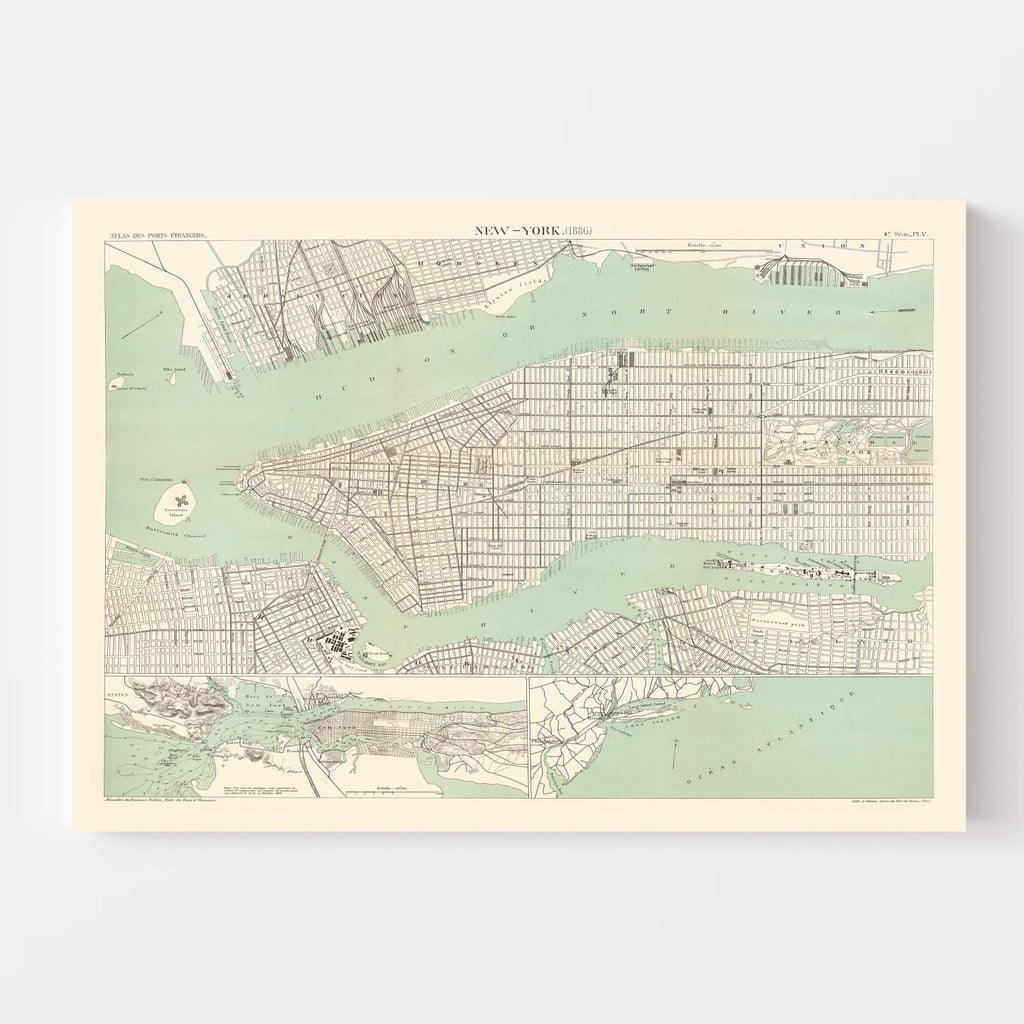 Vintage Map of New York, New York 1886