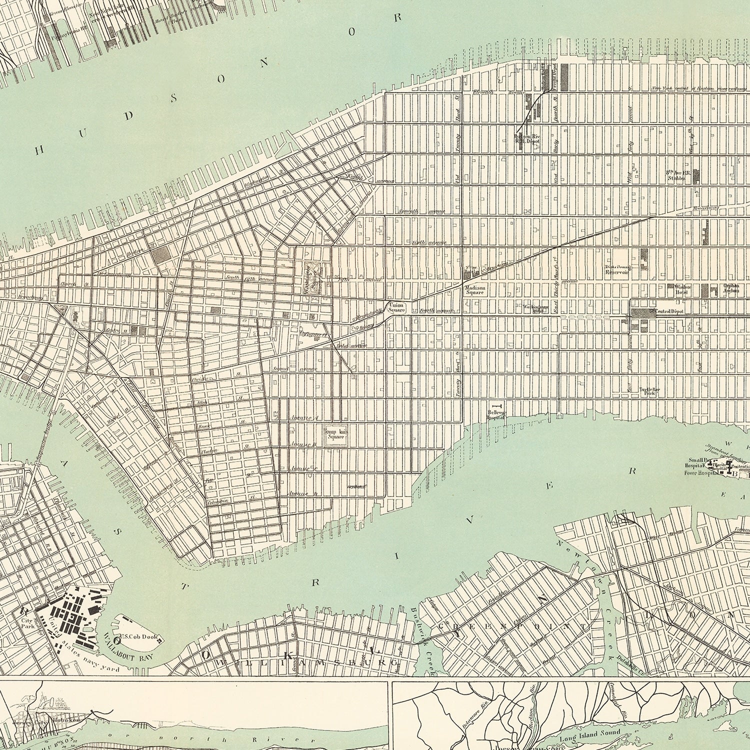 Vintage Map of New York, New York 1886