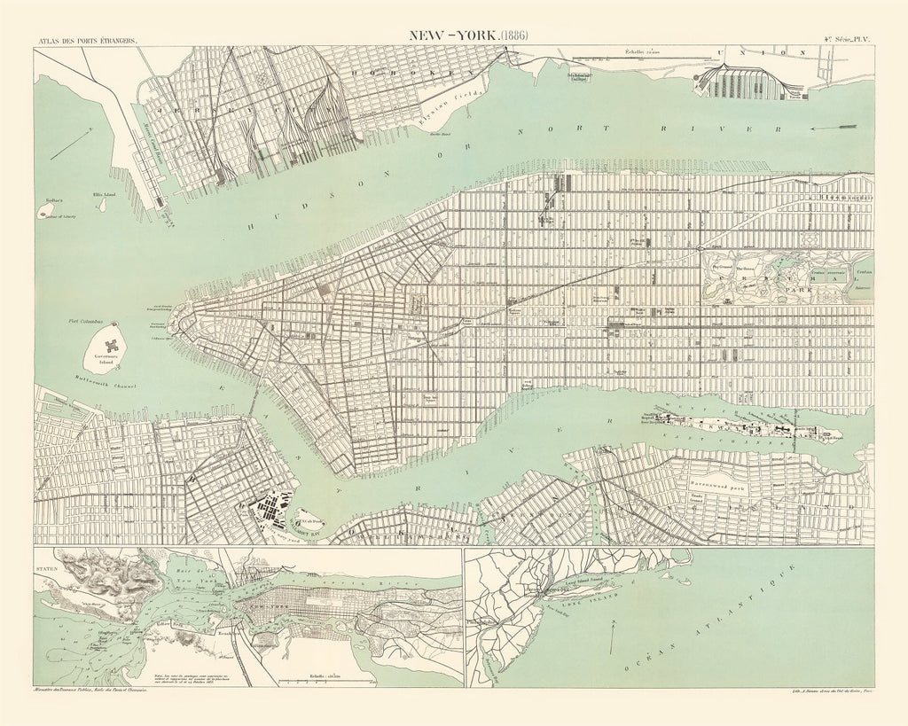 Vintage Map of New York, New York 1886