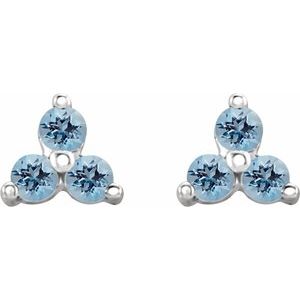 14K White Gold Natural Aquamarine Three Stone Earrings – image 2