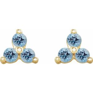 14K Yellow Gold Natural Aquamarine Three Stone Earrings – image 2