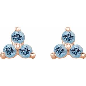 14K Rose Gold Natural Aquamarine Three Stone Earrings – image 2