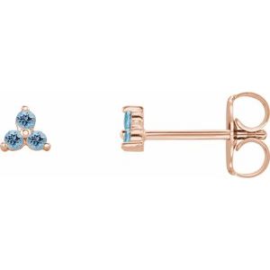 14K Rose Gold Natural Aquamarine Three Stone Earrings
