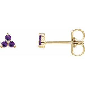 14K Yellow Gold Natural Amethyst Three Stone Earrings