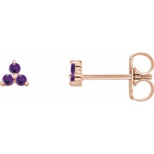 14K Rose Gold Natural Amethyst Three Stone Earrings