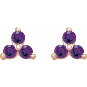 14K Rose Gold Natural Amethyst Three Stone Earrings – image 2