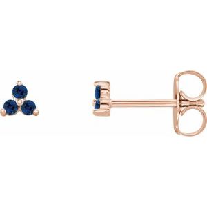 14K Rose Gold Natural Blue Sapphire Three Stone Earrings