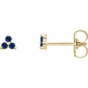 14K Yellow Gold Natural Blue Sapphire Three Stone Earrings