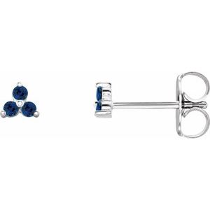 14K White Gold Natural Blue Sapphire Three Stone Earrings