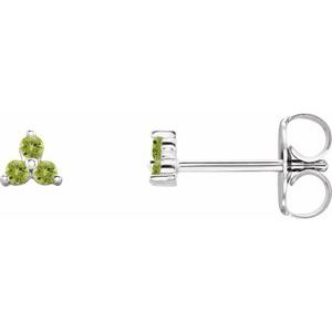 Platinum Natural Peridot Three Stone Earrings