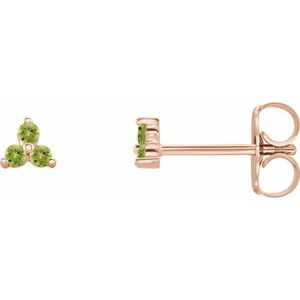 14K Rose Gold Natural Peridot Three Stone Earrings