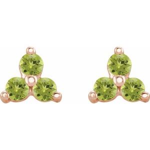 14K Rose Gold Natural Peridot Three Stone Earrings – image 2