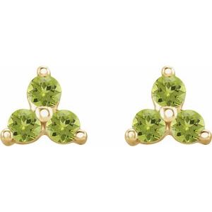 14K Yellow Gold Natural Peridot Three Stone Earrings – image 2