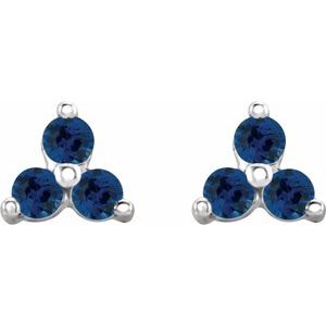 14K White Gold Natural Blue Sapphire Three Stone Earrings – image 2
