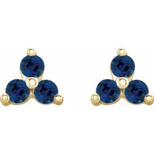 14K Yellow Gold Natural Blue Sapphire Three Stone Earrings