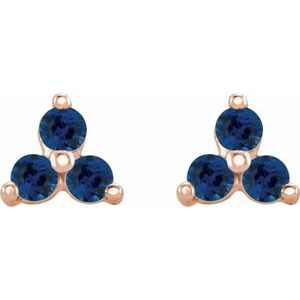 14K Rose Gold Natural Blue Sapphire Three Stone Earrings
