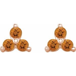 14K Rose Gold Natural Citrine Three Stone Earrings – image 2