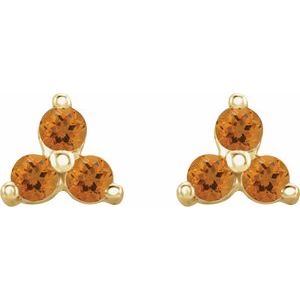 14K Yellow Gold Natural Citrine Three Stone Earrings – image 2
