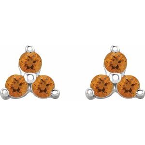 14K White Gold Natural Citrine Three Stone Earrings – image 2