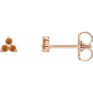 14K Rose Gold Natural Citrine Three Stone Earrings