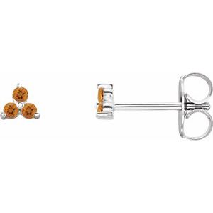 14K White Gold Natural Citrine Three Stone Earrings