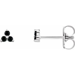 Sterling Silver Natural Black Spinel Three Stone Earrings