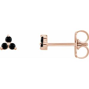 14K Rose Gold Natural Black Spinel Three Stone Earrings