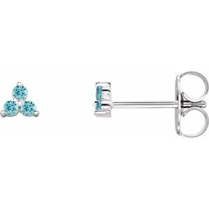 Sterling Silver Natural Blue Zircon Three Stone Earrings