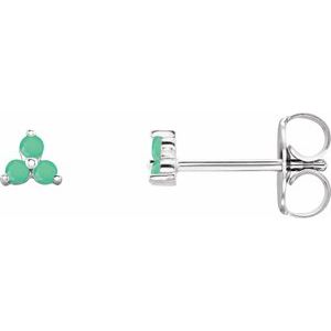 14K White Gold Natural Chrysoprase Three Stone Earrings