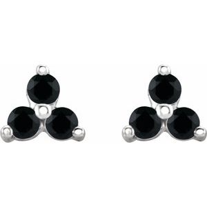 14K White Gold Natural Black Spinel Three Stone Earrings – image 2
