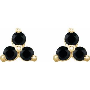 14K Yellow Gold Natural Black Spinel Three Stone Earrings – image 2