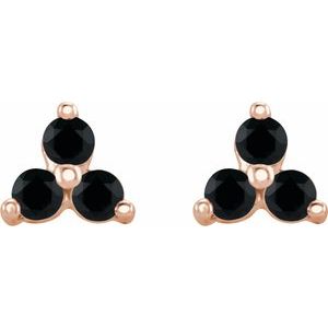 14K Rose Gold Natural Black Spinel Three Stone Earrings – image 2