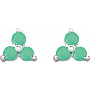 14K White Gold Natural Chrysoprase Three Stone Earrings – image 2