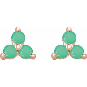 14K Rose Gold Natural Chrysoprase Three Stone Earrings – image 2