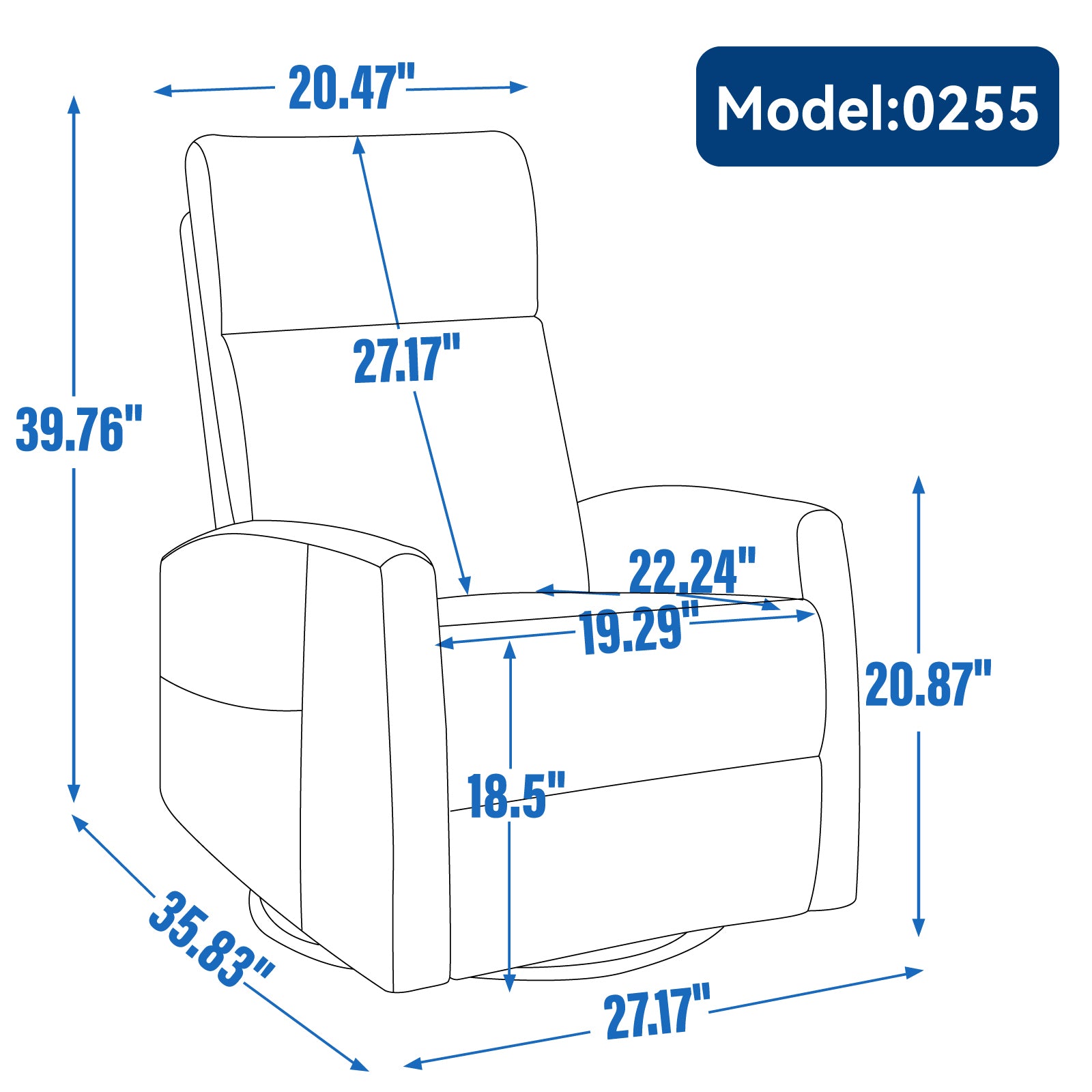 Heat Massage Manual Recliner Chair with Rocker and Swivel in Fabric for Living Room, Grey