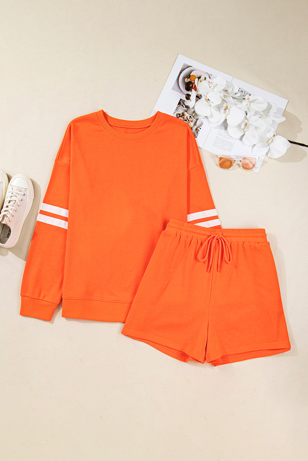 Plus Size Varsity Stripe Pullover and Shorts Set