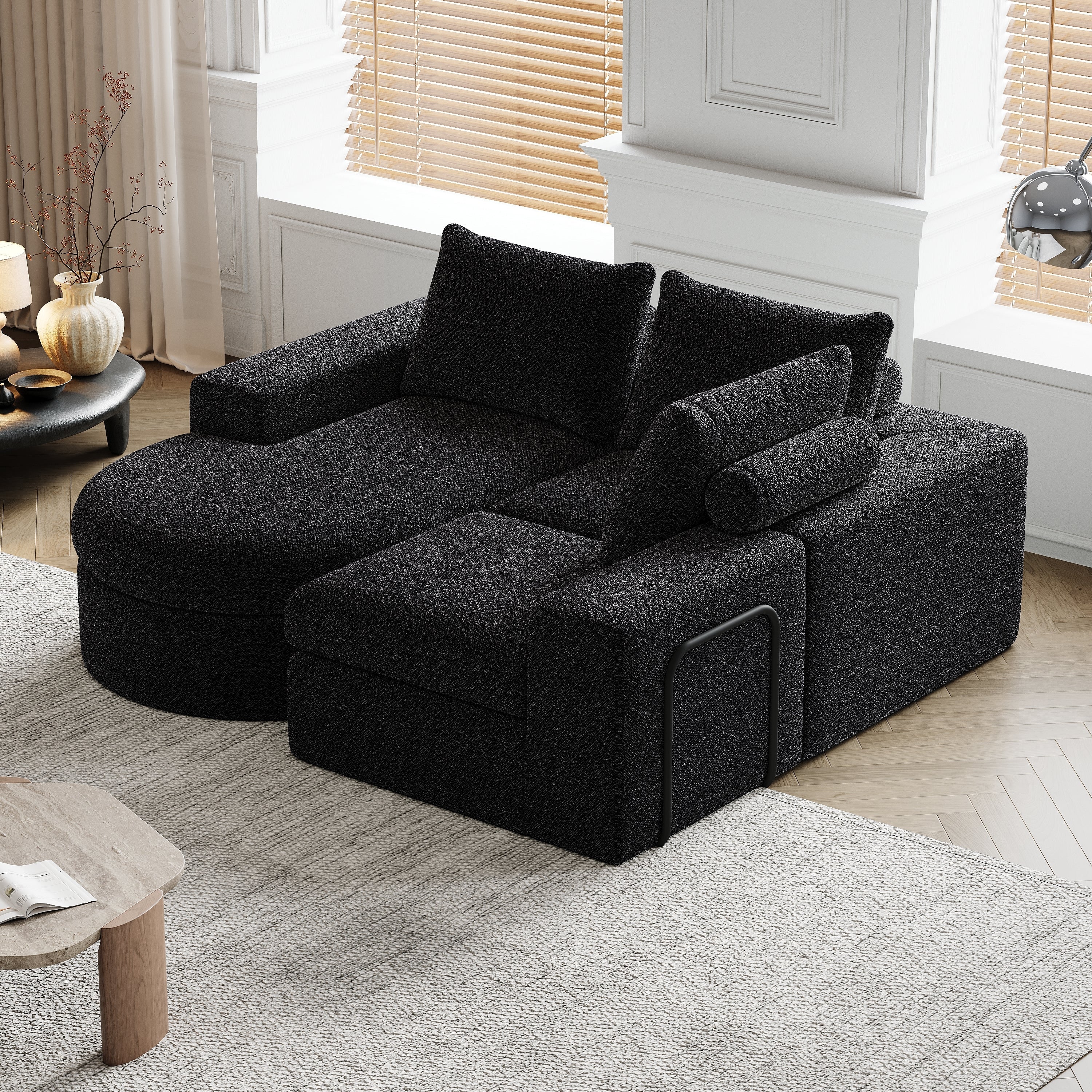 99-Inch Chenille Cloud Curved Sectional Sofa with Chaise, L-Shaped Modern Boneless Couch with Deep Seats, Chenille Sectional Sofa for Living Room and Bedroom, No Assembly Required