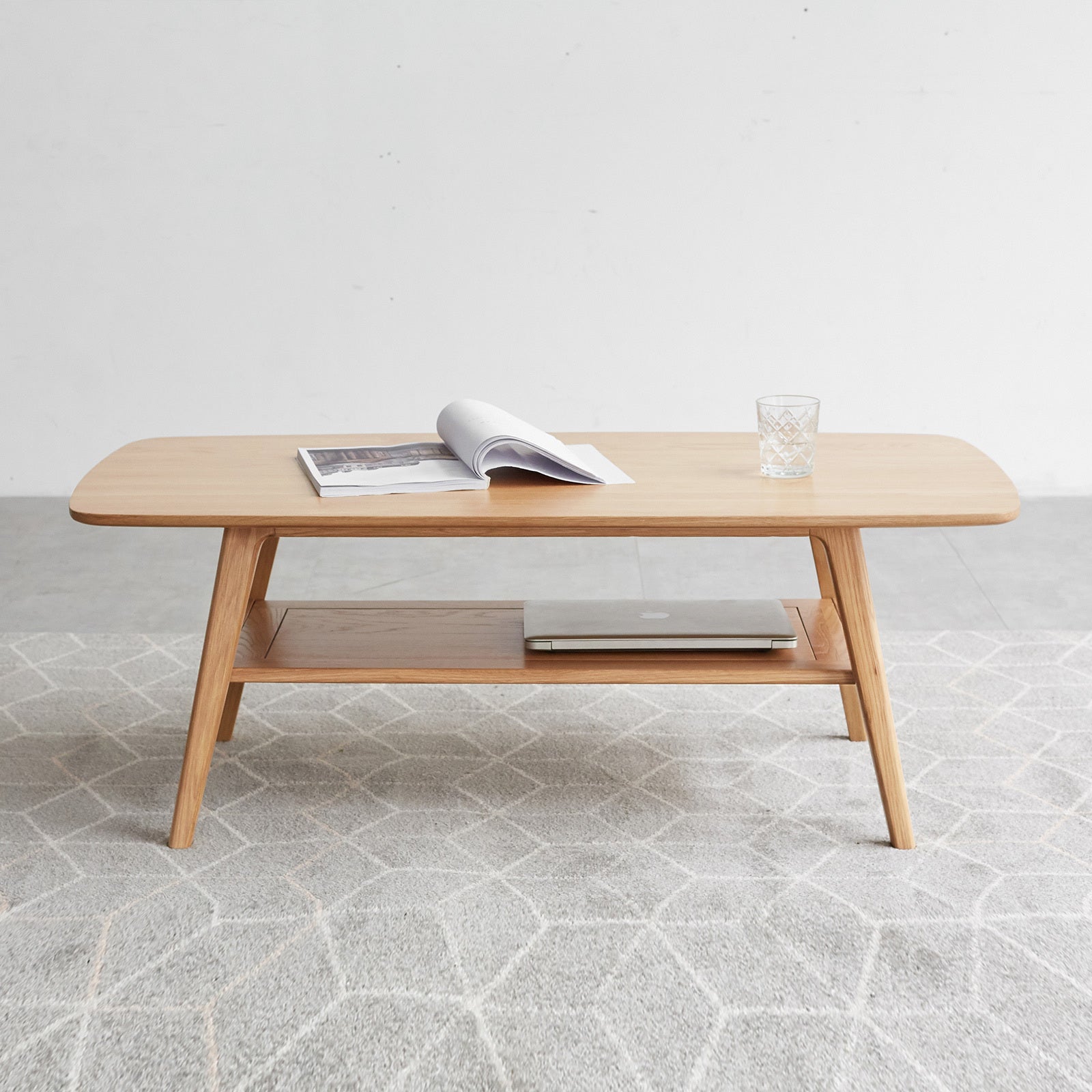 Natural Wood Center Table Low Table with Storage Shelf, Solid Wood Top, Easy to Assemble, 31.5''