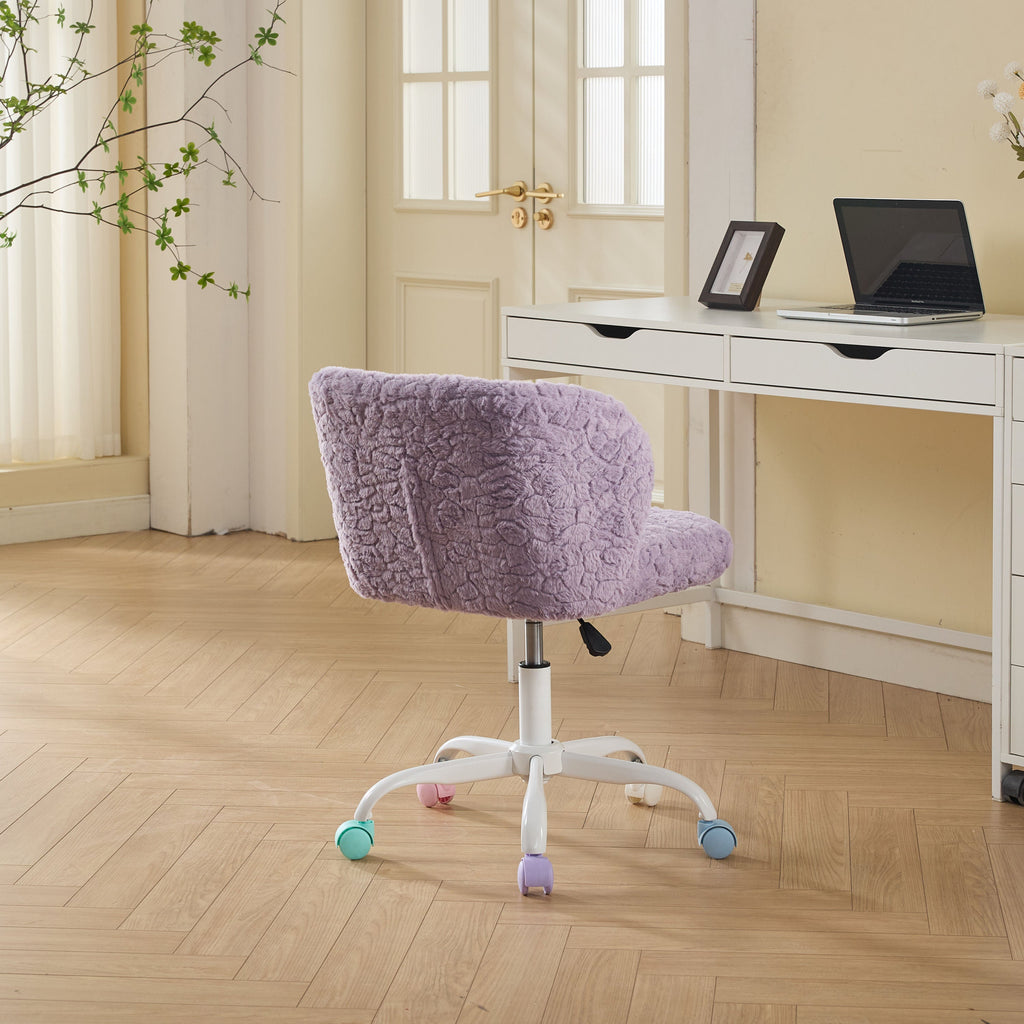 A&A Furniture Office Chair,Artificial rabbit hair Home Office Chair with Metal Base,Adjustable Desk Chair Swivel Office Chair,Vanity Chair(Violet)