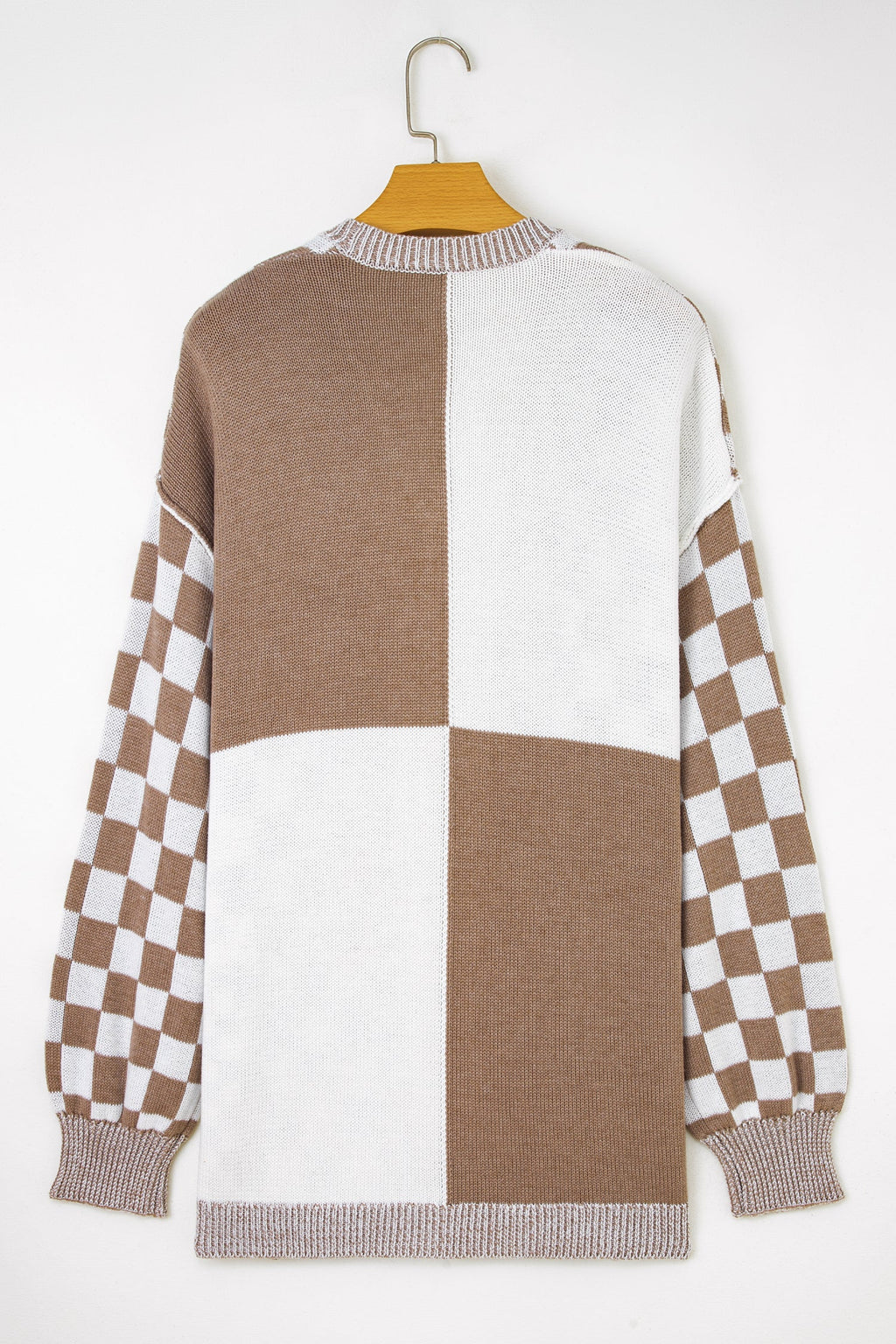 Plus Size Checker Drop Shoulder Open Front Cardigan