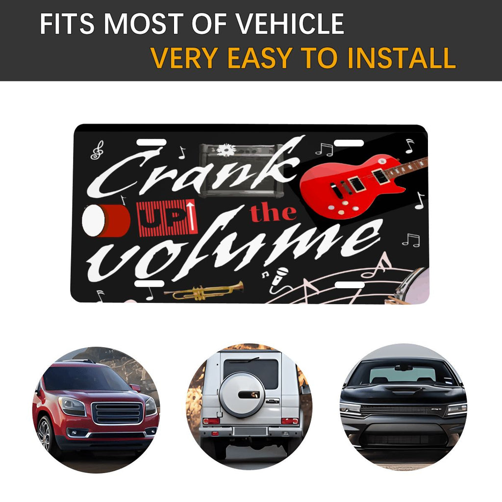 Crank Up the Volume Music Black Aluminum License Plate (Made in USA)