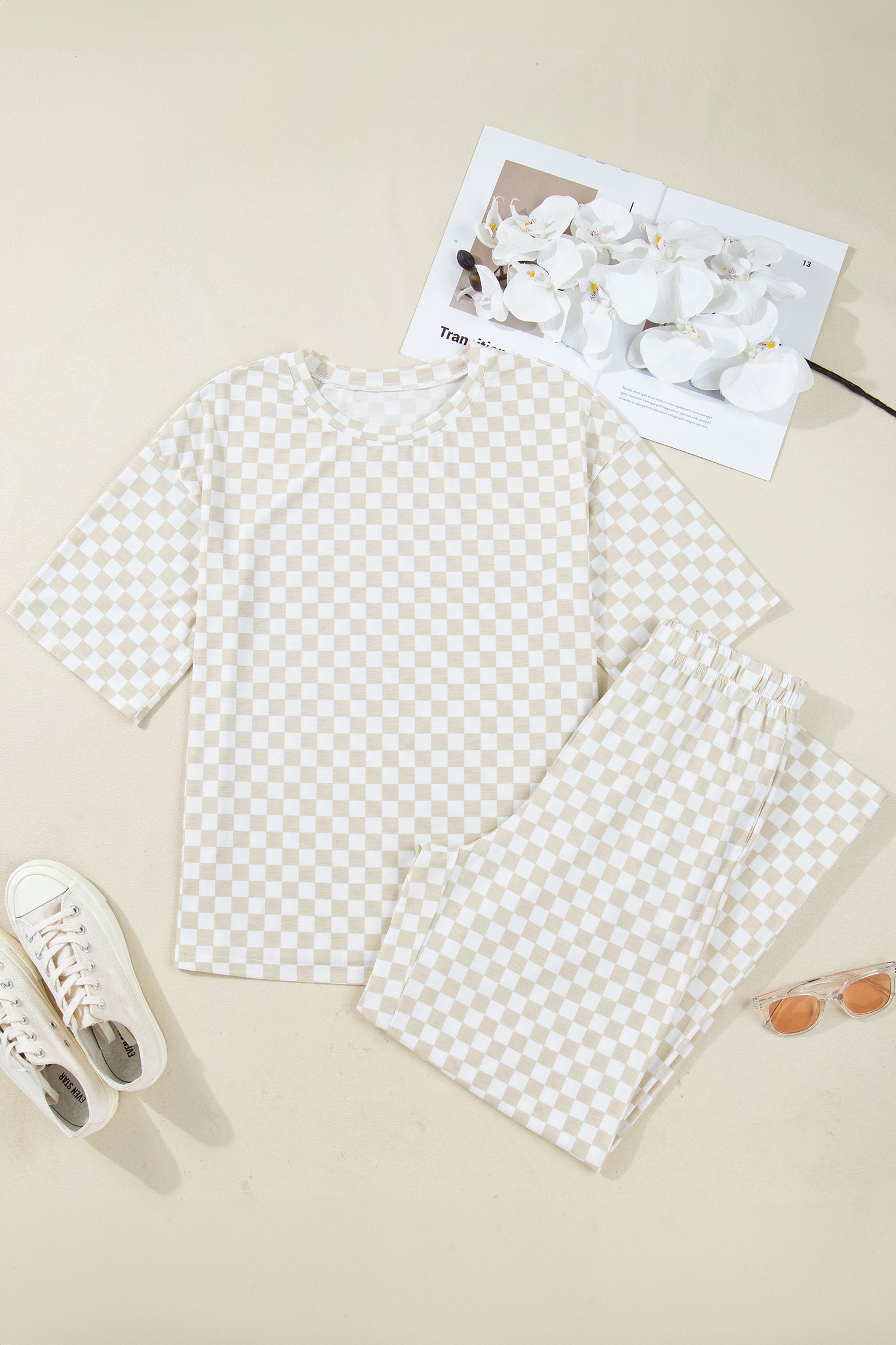 Checker Short Sleeve Tee & Lounge Pant Set