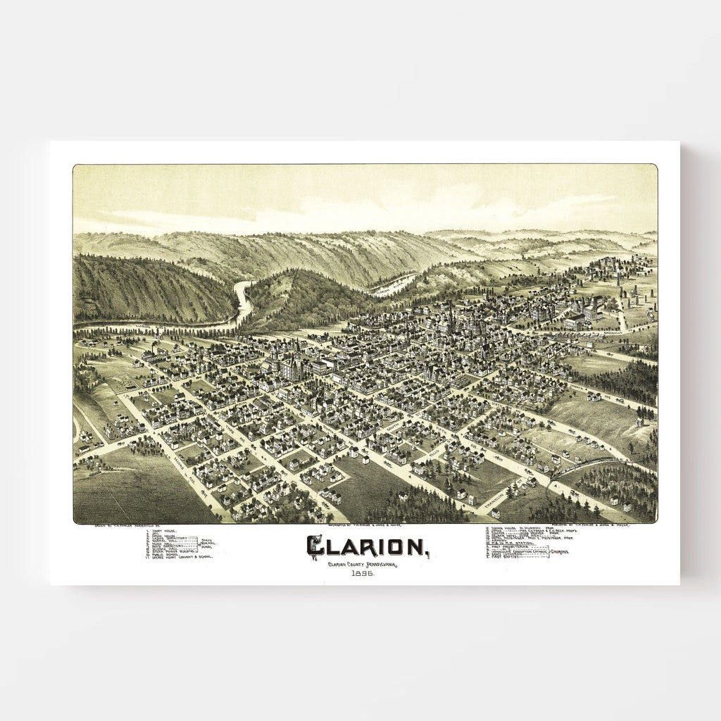Vintage Map of Clarion, Pennsylvania 1896