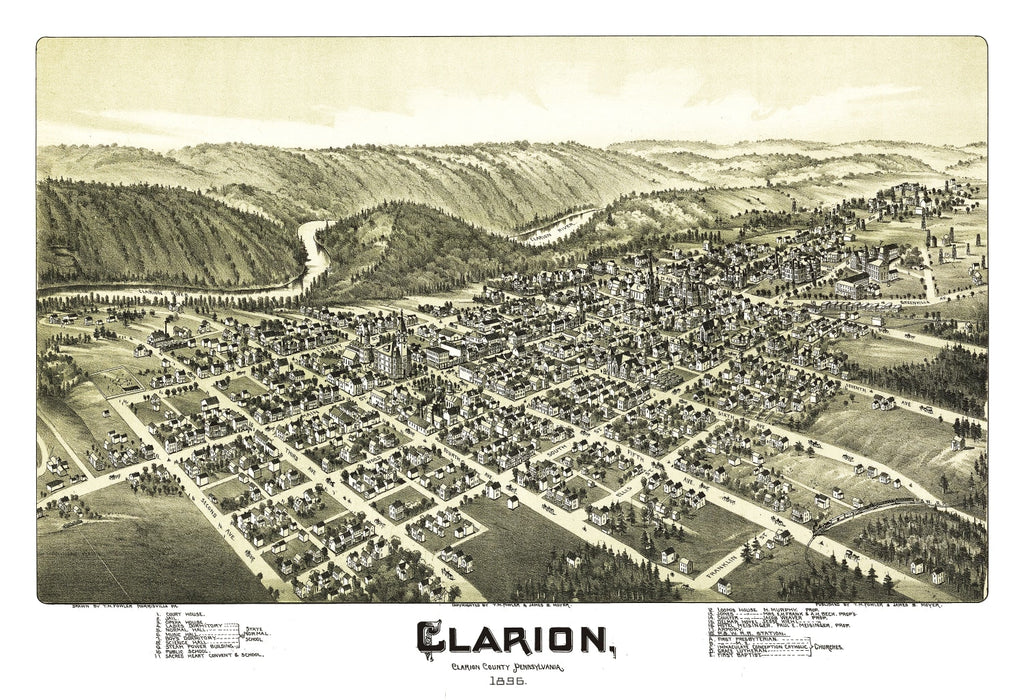 Vintage Map of Clarion, Pennsylvania 1896