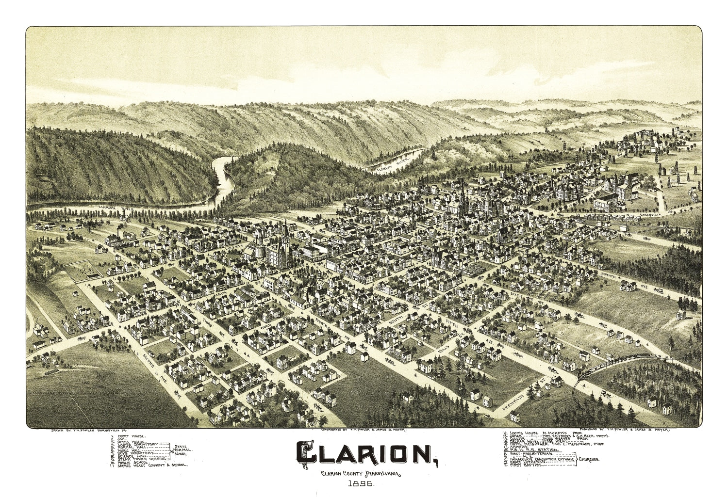 Vintage Map of Clarion, Pennsylvania 1896