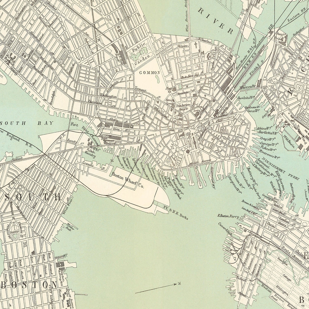 Vintage Map of Boston, Massachusetts 1884