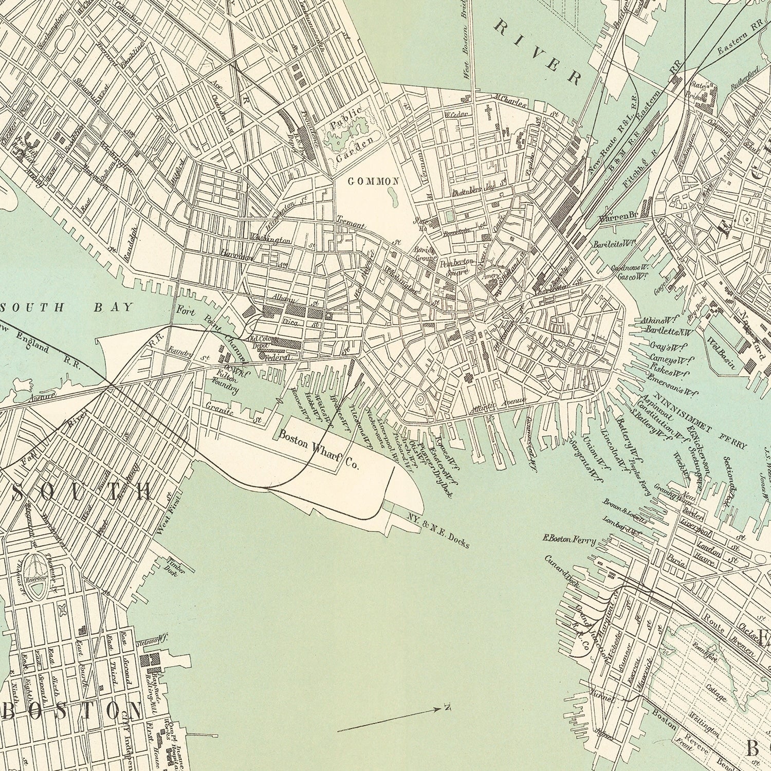 Vintage Map of Boston, Massachusetts 1884